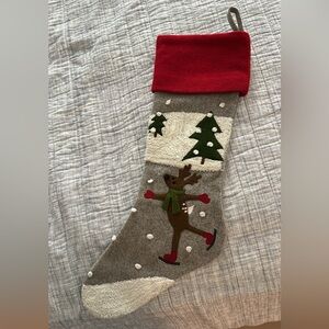 Crate&Barrel Red and Gray Reindeer Stocking